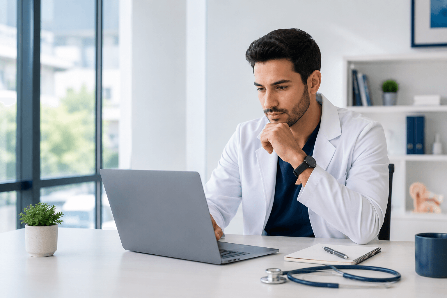 Médico utilizando una plataforma digital de educación médica